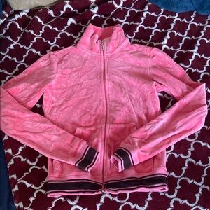Pink Zip-Up Jacket with Striped Cuffs
